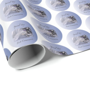 Personalise, Boy, First Communion Blue Wrapping Paper