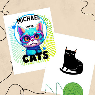 Personalise Boy Loves Cats Dotted Poster