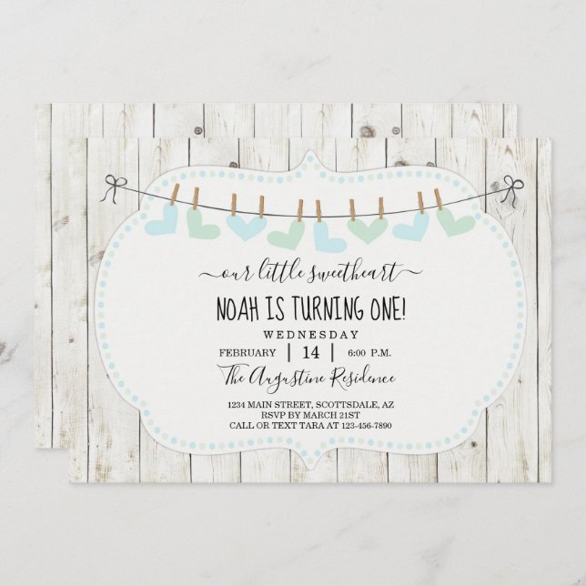 Personalise Boy Valentine Day First Birthday Party Invitation (Front/Back)