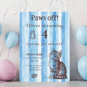 Personalise Boy Vintage Blue Kitten Birthday Invitation