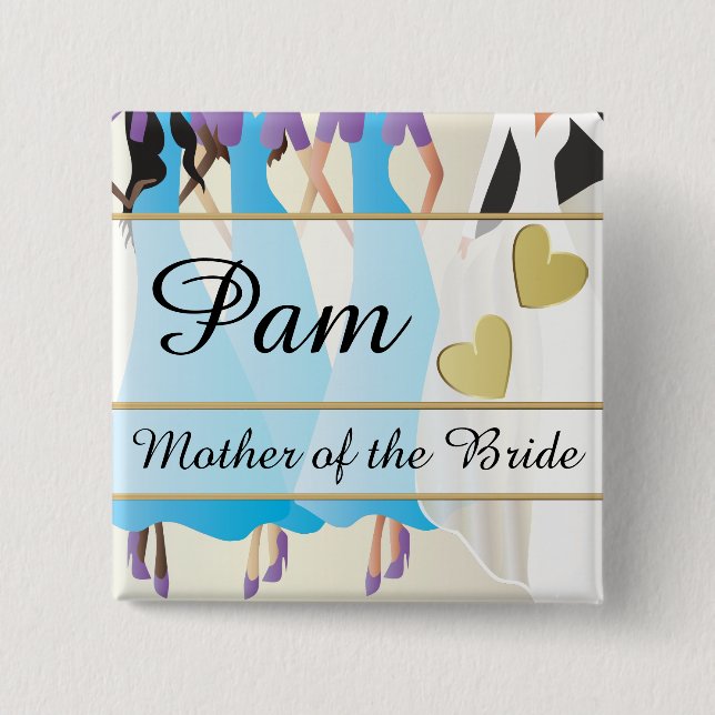 Personalise Bridal Party, Dinner and Rehearsal 15 Cm Square Badge (Front)