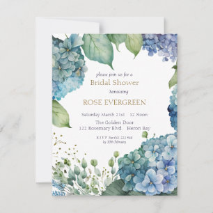 Personalise Bridal Shower Blue Hydrangea  Invitation
