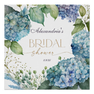 Personalise Bridal Shower Blue Hydrangeas Poster