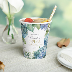 Personalise Bridal Shower Blue Hydrangeas Welcome Paper Cups