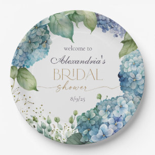 Personalise Bridal Shower Blue Hydrangeas Welcome Paper Plate