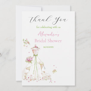 Personalise Bridal Shower Dress Thank you Card