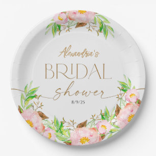 Personalise Bridal Shower Flowers and leaves Paper Plate