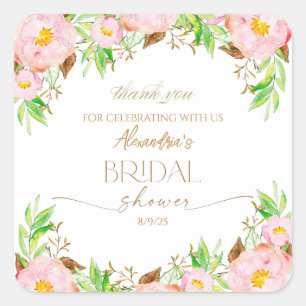 Personalise Bridal Shower Flowers Thank you Square Sticker