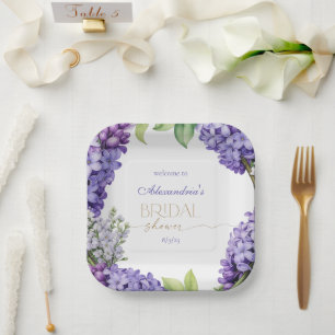 Personalise Bridal Shower Lavender Hydrangeas Paper Plate