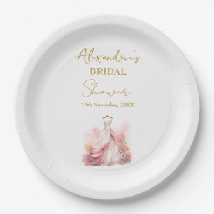 Personalise Bridal Shower Pink Dress  Paper Plate