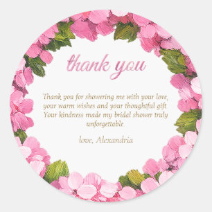 Personalise Bridal Shower Pink Hydrangeas Welcome Classic Round Sticker