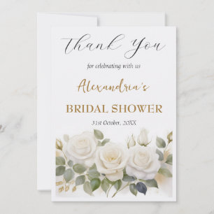 Personalise Bridal Shower White Roses Thank You Card