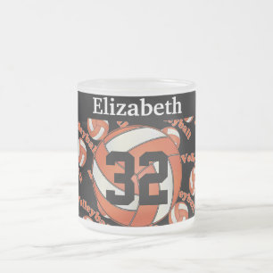 Personalise Bright Orange Volleyball Frosted Glass Coffee Mug
