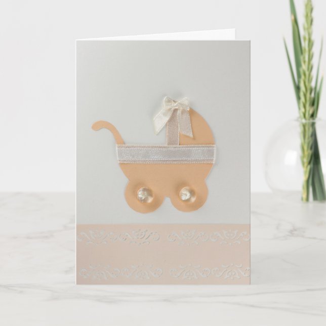 Personalise Bright peach colour baby carriage Card (Front)