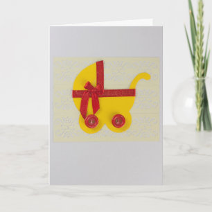 Personalise bright Yellow and red baby stroller Card