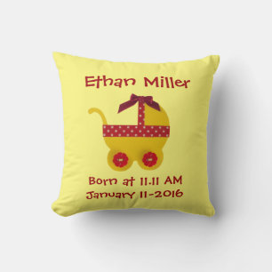 Personalise, Bright Yellow, red baby stroller Cushion