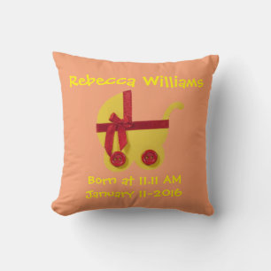 Personalise, Bright Yellow, red baby stroller Cushion