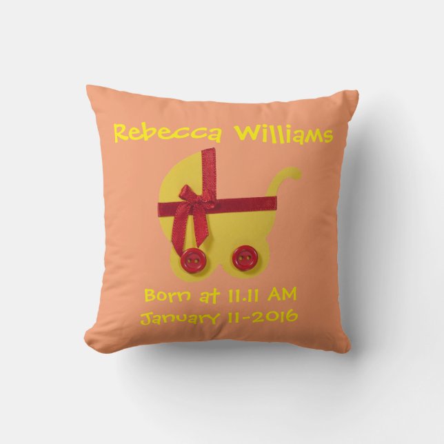 Personalise, Bright Yellow, red baby stroller Cushion (Front)