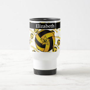 Personalise Bright Yellow Volleyball Travel Mug