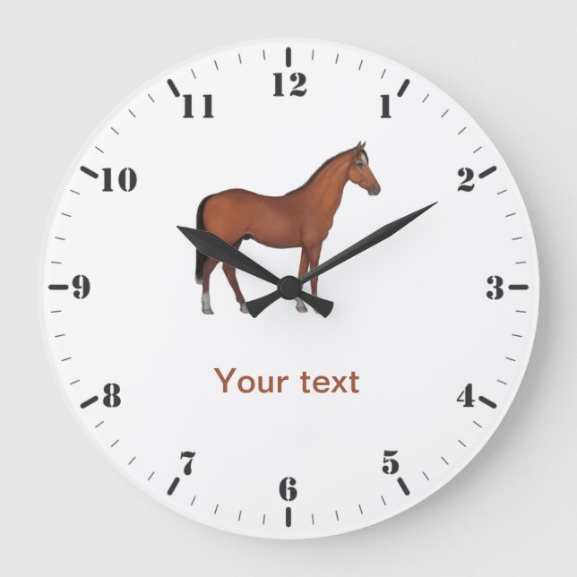 Personalise Brown Horse cute animal standing Large Clock (Front)