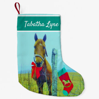 Personalise Brown horse red bow Christmas stocking