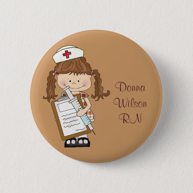 Personalise Brunette Nurse Gifts! 6 Cm Round Badge (Front)