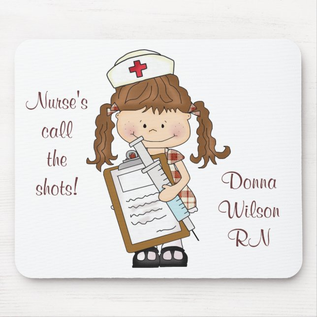 Personalise Brunette Nurse Gifts! Mouse Mat (Front)