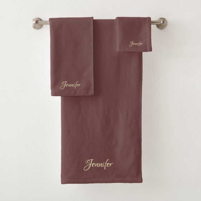 Personalise Burgundy Wine Background Bath Towel Set (Insitu)