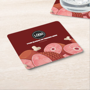 Personalise Business Butcher Shop Square Paper Coaster