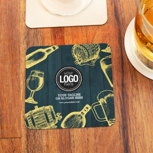 Personalise Business Dark Green Brewery Theme Coaster