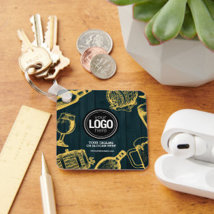 Personalise Business Dark Green Brewery Theme Key Ring