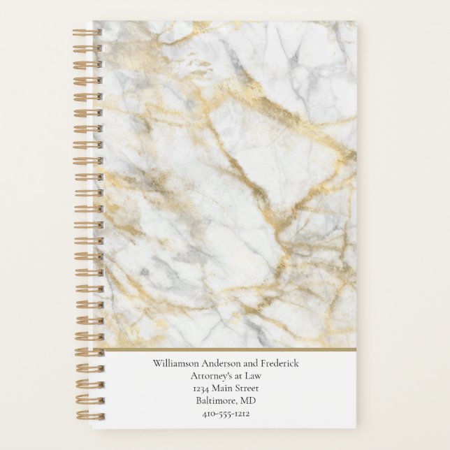 Personalise Business Gold White Grey Marble  Planner (Front)