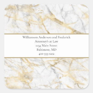 Personalise Business Gold White Grey Marble  Square Sticker