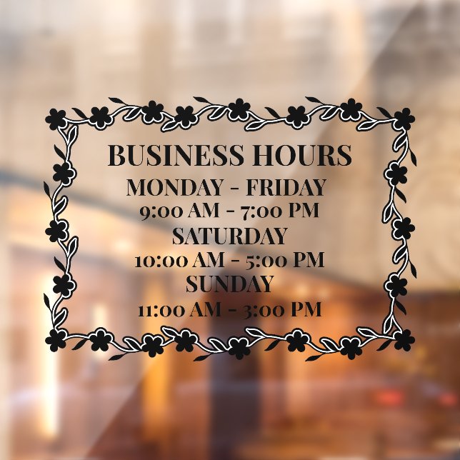 Personalise Business Hours Decorative Floral Door Window Cling (Sheet 2)