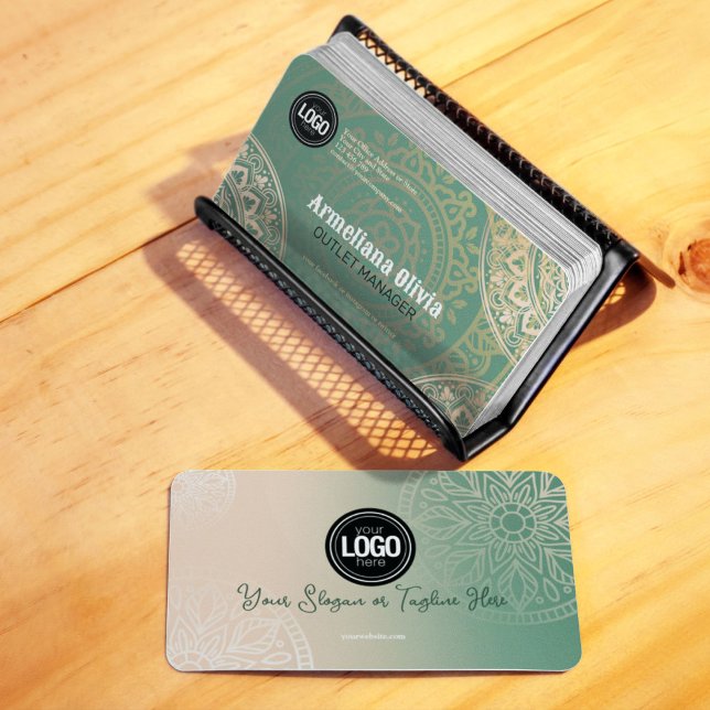 Personalise Business Logo | Elegant Green Yoga Business Card (Creator Uploaded)