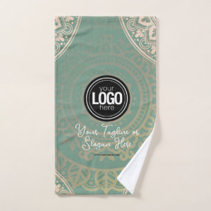 Personalise Business Logo   Elegant Green Yoga Hand Towel