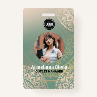 Personalise Business Logo | Elegant Green Yoga ID Badge