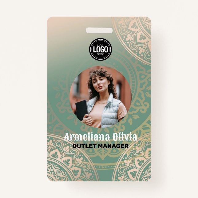 Personalise Business Logo | Elegant Green Yoga ID Badge (Front)