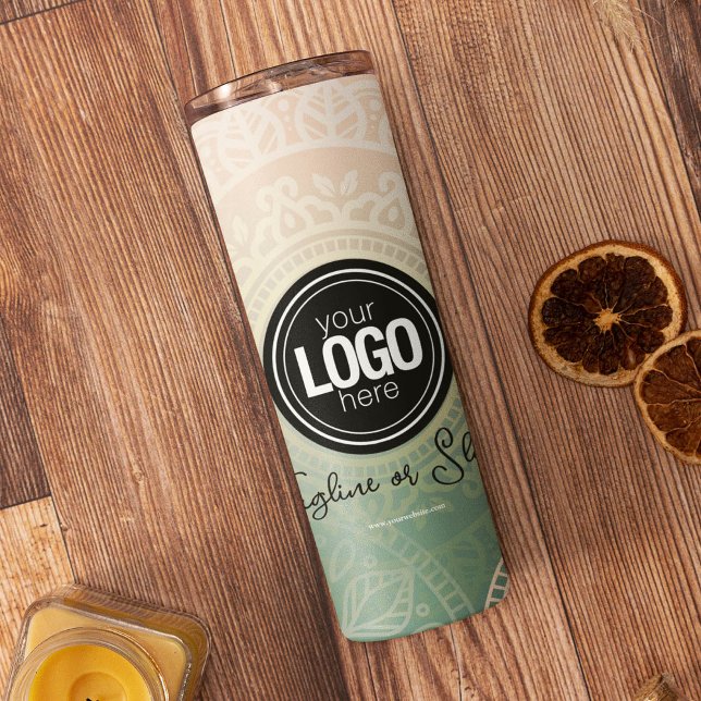 Personalise Business Logo | Elegant Green Yoga Thermal Tumbler (Creator Uploaded)