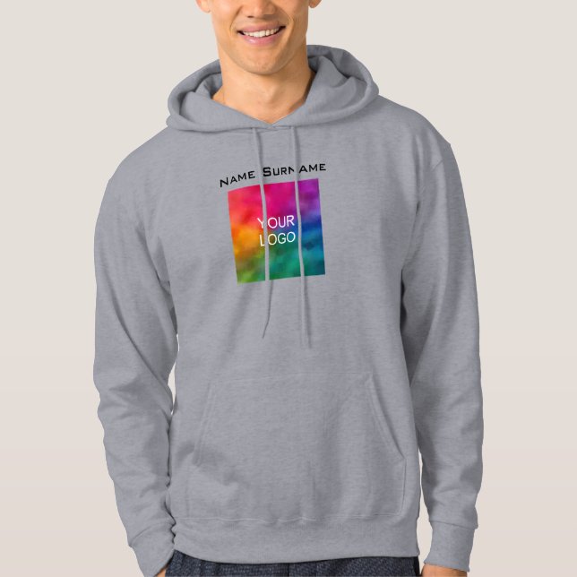 Personalise Business Logo Front Design Men's Grey Hoodie (Front)