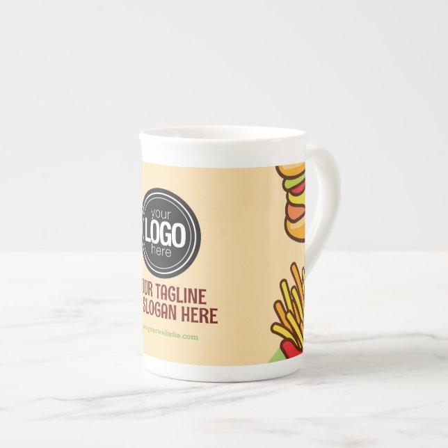 Personalise Business Logo | Hamburger Hotdog Theme Bone China Mug (Front Right)
