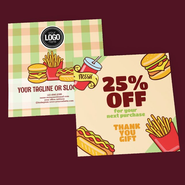 Personalise Business Logo | Hamburger Hotdog Theme Discount Card (Creator Uploaded)