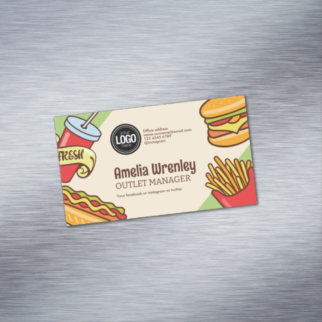 Personalise Business Logo | Hamburger Hotdog Theme Magnetic Business Card (In Situ)