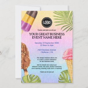 Personalise Business Logo watercolor ice cream Invitation