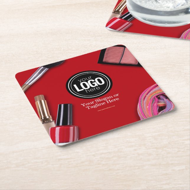 Personalise Business | Modern Makeup Company Square Paper Coaster (Angled)