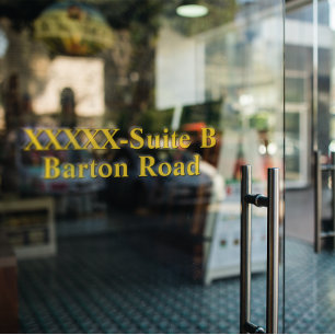 Personalise Business Shop Street Address Blk/Gold Window Cling