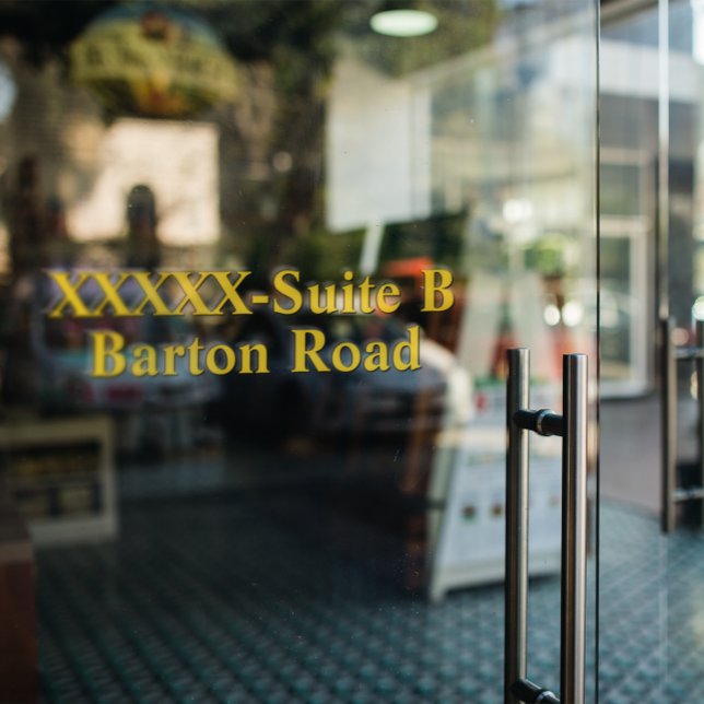 Personalise Business Shop Street Address Blk/Gold Window Cling (Creator Uploaded)