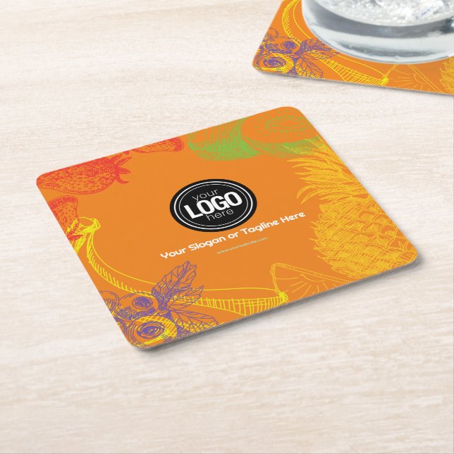 Personalise Business | Tropical Fruits Company Square Paper Coaster (Angled)