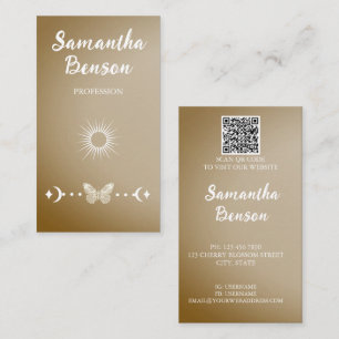 Personalise Butterfly Moon Sun Beige QR Code Business Card