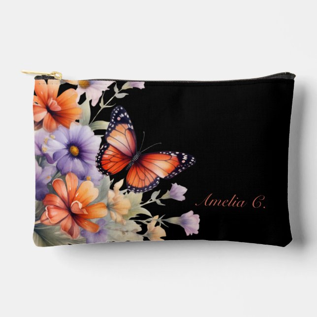Personalise Butterfly & Wildflowers Accessory Pouch (Front)
